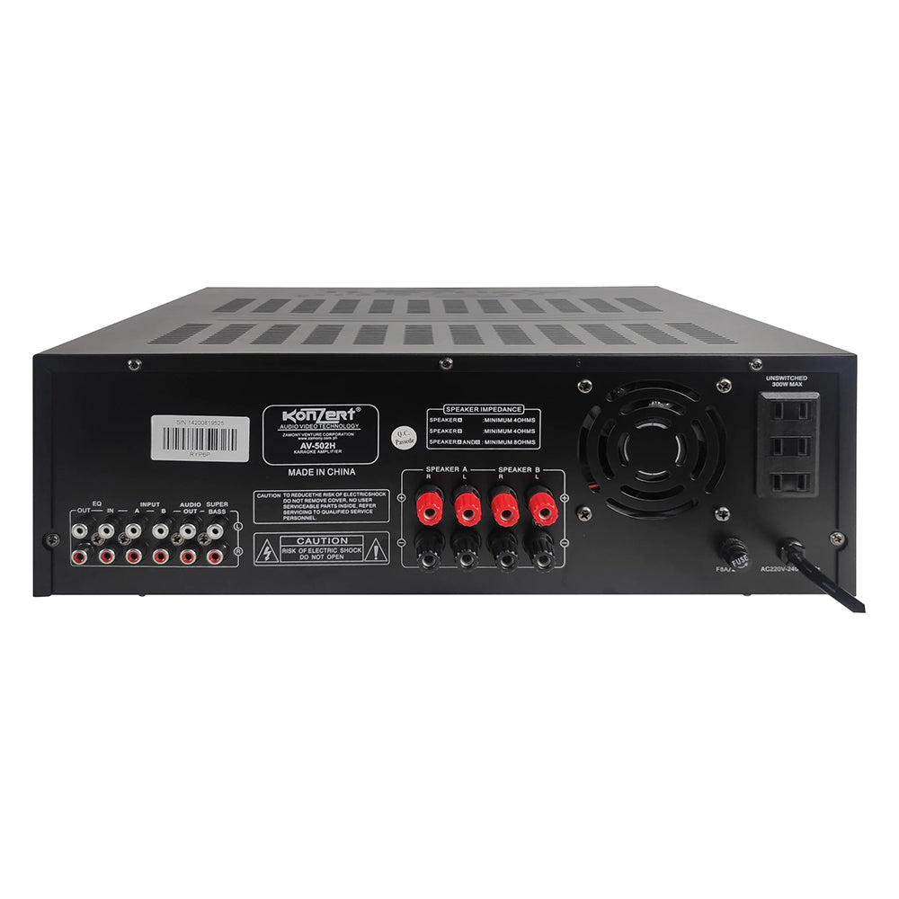 Konzert TodoOke AV-502H 1000W x2 High Power AV Karaoke Amplifier with A and B Channel Speaker Output, Equalizer Control, RCA and 2 Mic Input