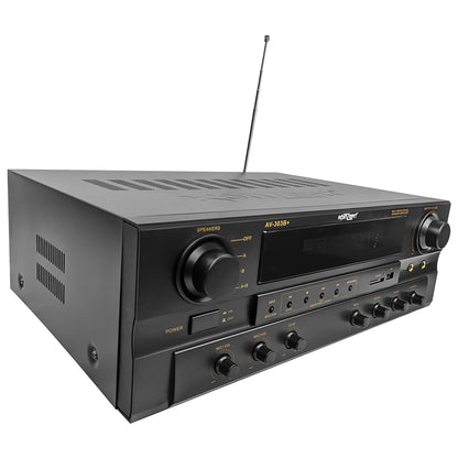 Konzert AV-303B+ 200W x2 2-Channel Multimedia Karaoke Amplifier with A and B & Surround Sound Output, Bluetooth / USB / SD Card Slot and FM Radio Tuner with RCA and 2 Mic Input
