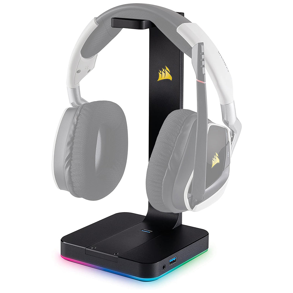 CORSAIR ST100 Headphone Stand with Dual USB 3.1 Interface, iCUE RGB Sync Support, 3.5mm AUX Port for 7.1 Virtual Surround Sound Experience for PC Laptop and Gaming Consoles | CA-9011167-AP