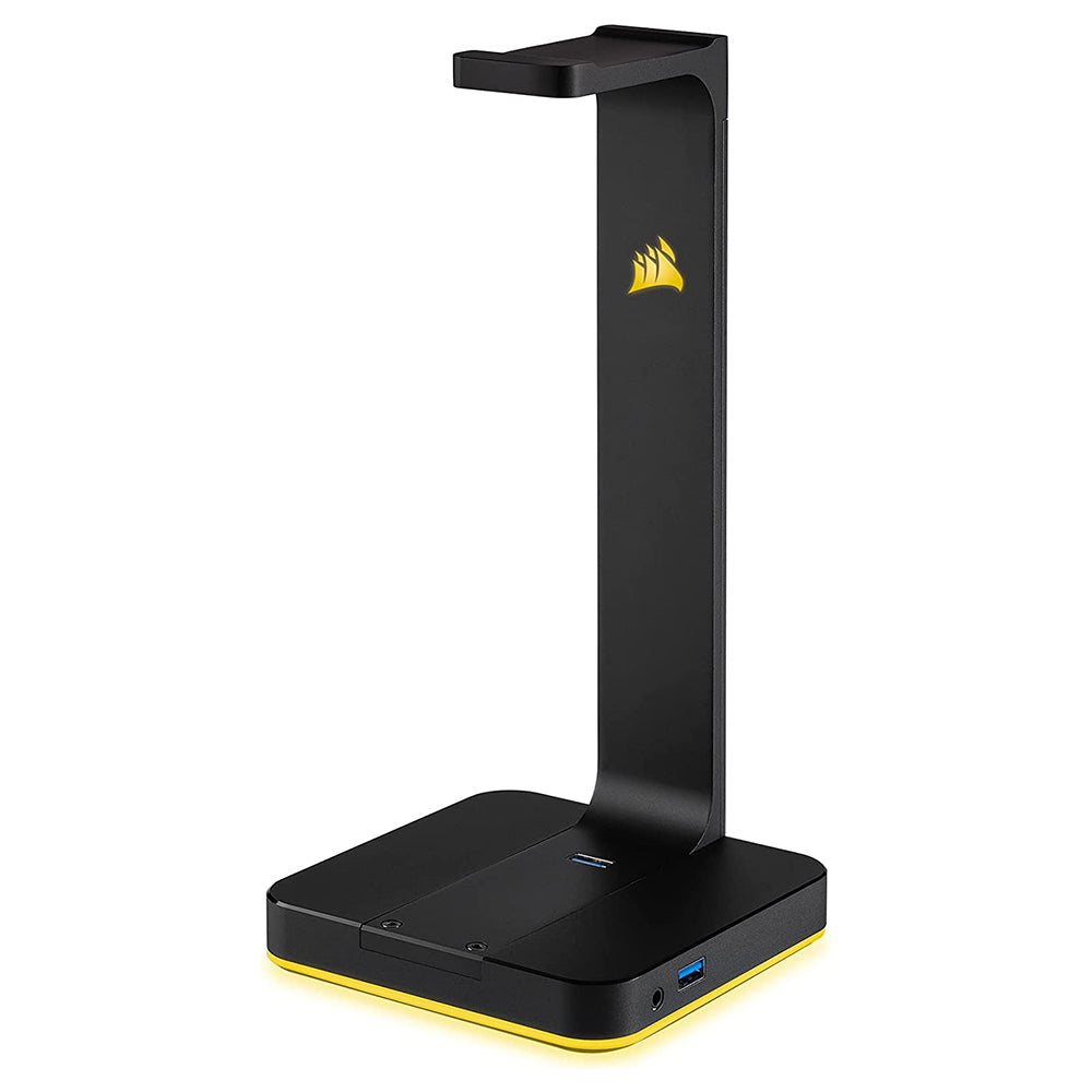 CORSAIR ST100 Headphone Stand with Dual USB 3.1 Interface, iCUE RGB Sync Support, 3.5mm AUX Port for 7.1 Virtual Surround Sound Experience for PC Laptop and Gaming Consoles | CA-9011167-AP