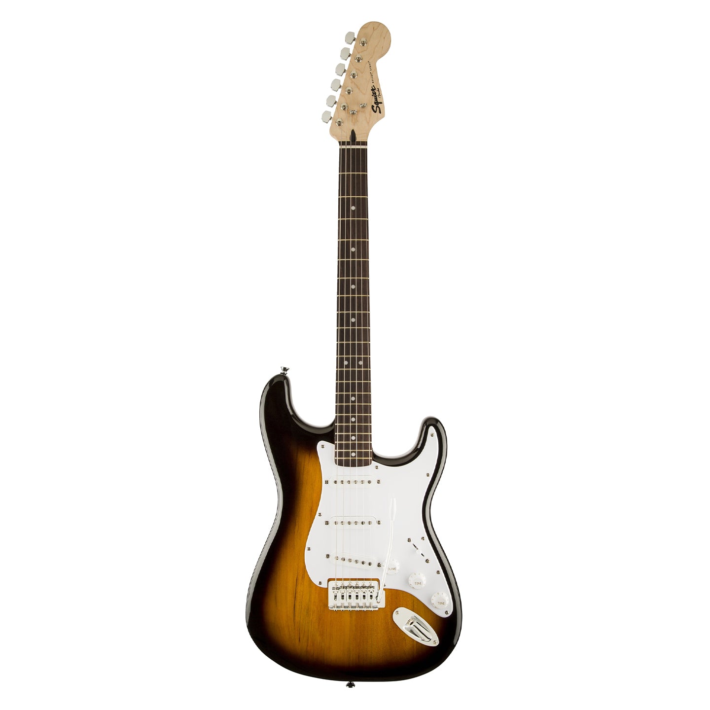 Squier by Fender Bullet Stratocaster Electric Guitar with SSS Pickup, 6-Saddle Tremolo, 5-way Switching (Brown Sunburst, Arctic White)