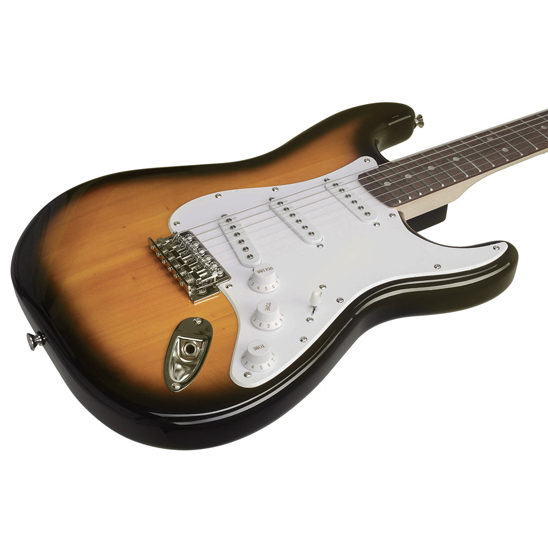 Squier by Fender Bullet Stratocaster Electric Guitar with SSS Pickup, 6-Saddle Tremolo, 5-way Switching (Brown Sunburst, Arctic White)