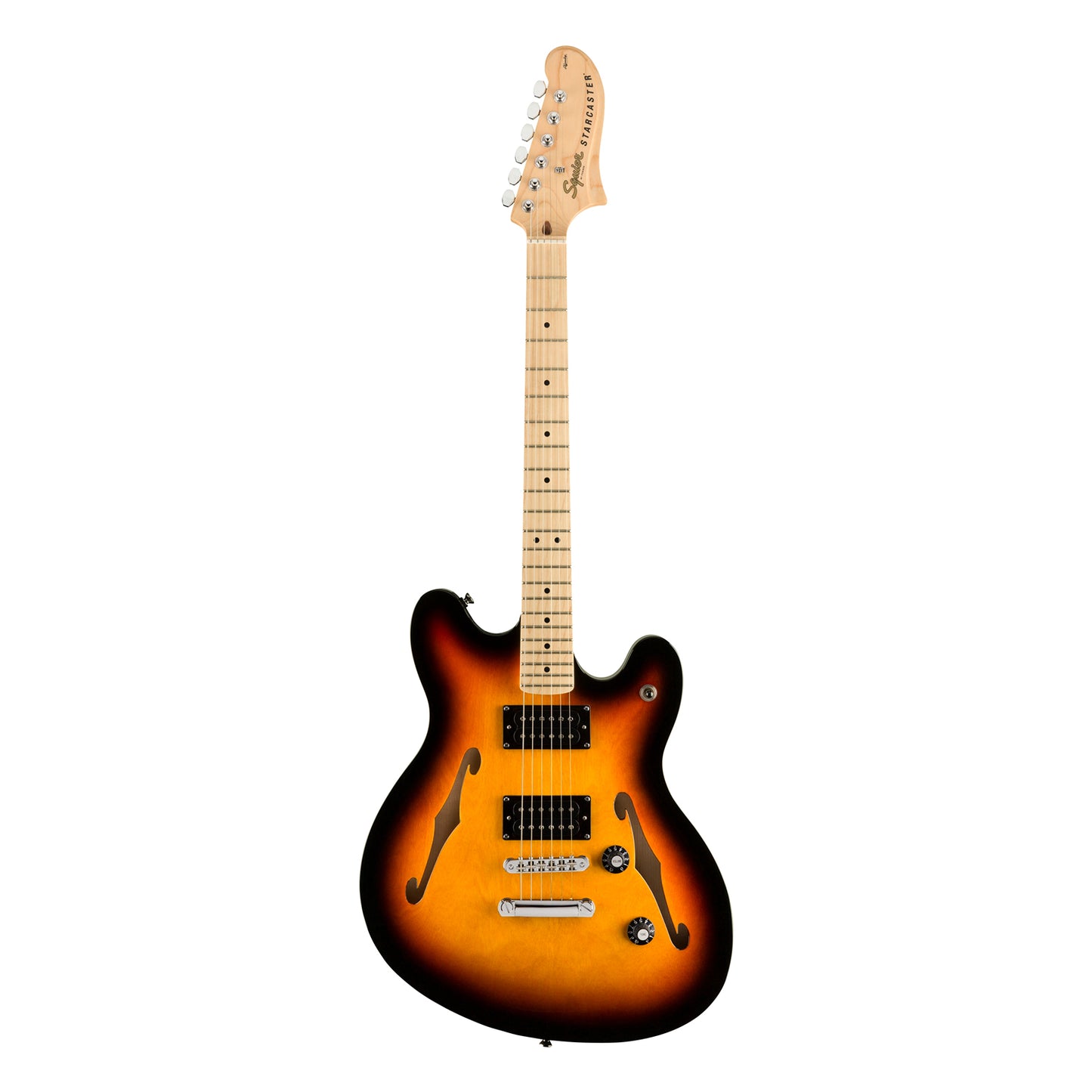 Squier by Fender Affinity Starcaster Electric Guitar with HH Pickup, Semi Hollow Body, Maple Fingerboard (Sunburst, White, Black)