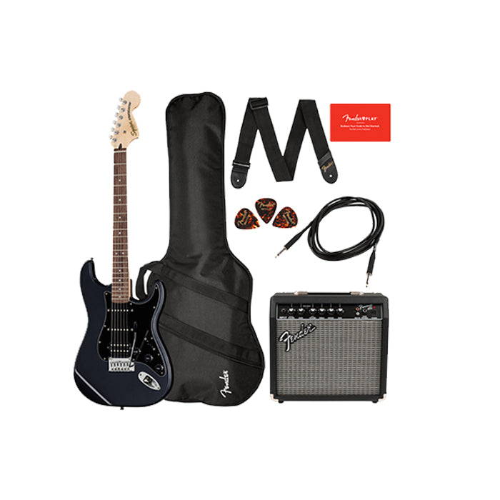 Squier by Fender Affinity Stratocaster HSS Pack (Electric Guitar, Frontman 15G Amplifier 230V EU, Gig Bag, Picks, Strap, Cable) (Black, Blue)