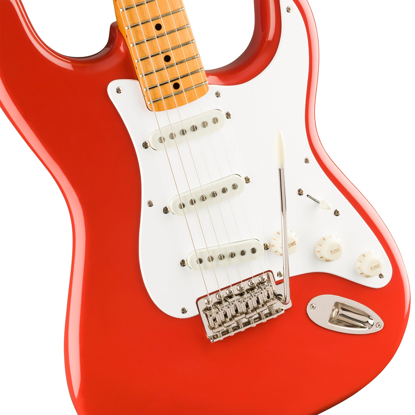 Squier by Fender Classic Vibe 50s Stratocaster Electric Guitar with SSS Pickup, Vintage Style Tremolo, Maple Fingerboard (Sunburst, White Blonde, Red)