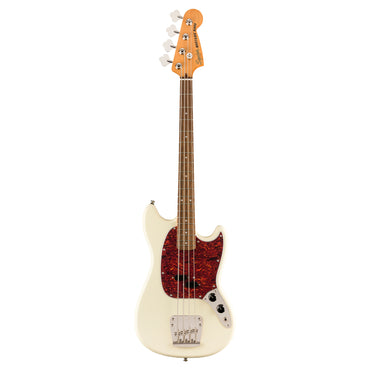 Squier by Fender Classic Vibe '60s Mustang Bass Electric Guitar Vintage Style LRL with Split Coil Pickup, Nickel Plated Hardware (White, Green)