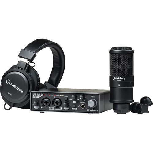 Steinberg UR22C Recording Bundle Pack Desktop Audio Interface with 2x2 USB Gen 3.1 I/O, ST-H01 Studio Monitor Headphones and ST-M01 Condenser Studio Microphone for Studio and Home Recording