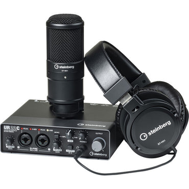 [CLEARANCE] Steinberg UR22C Recording Bundle Pack Desktop Audio Interface with 2x2 USB Gen 3.1 I/O, ST-H01 Studio Monitor Headphones and ST-M01 Condenser Studio Microphone for Studio and Home Recording