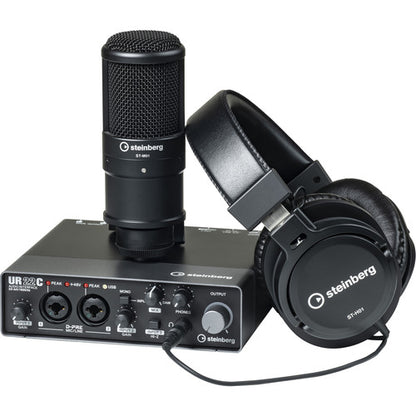 [CLEARANCE] Steinberg UR22C Recording Bundle Pack Desktop Audio Interface with 2x2 USB Gen 3.1 I/O, ST-H01 Studio Monitor Headphones and ST-M01 Condenser Studio Microphone for Studio and Home Recording