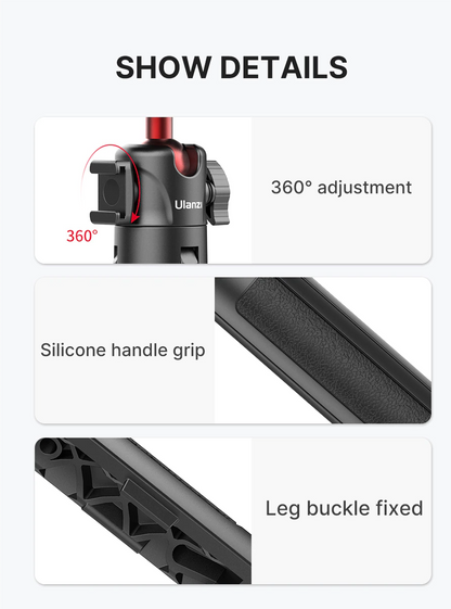 Ulanzi 2469 MT-41 2 in 1 Adjustable Mini Tripod with 4 Sections Extendable Function and Cold Shoe Mount Design Perfect for Livestream, Vlogging and Video Shooting