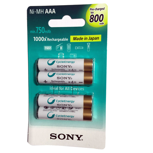 Sony NH-AAA-B4KN 800mAh Cycle Energy AAA Ni-Mh Rechargeable Batteries (Pack of 4)