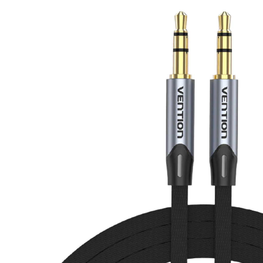 Vention TRS 3.5mm Male to TRS 3.5mm Male Flat Gold Plated (BAP) Audio Cable for Car Audio, Mobile Phones, Speakers, Laptops (Available in 1M, 1.5M, 2M, 3M, 5M)