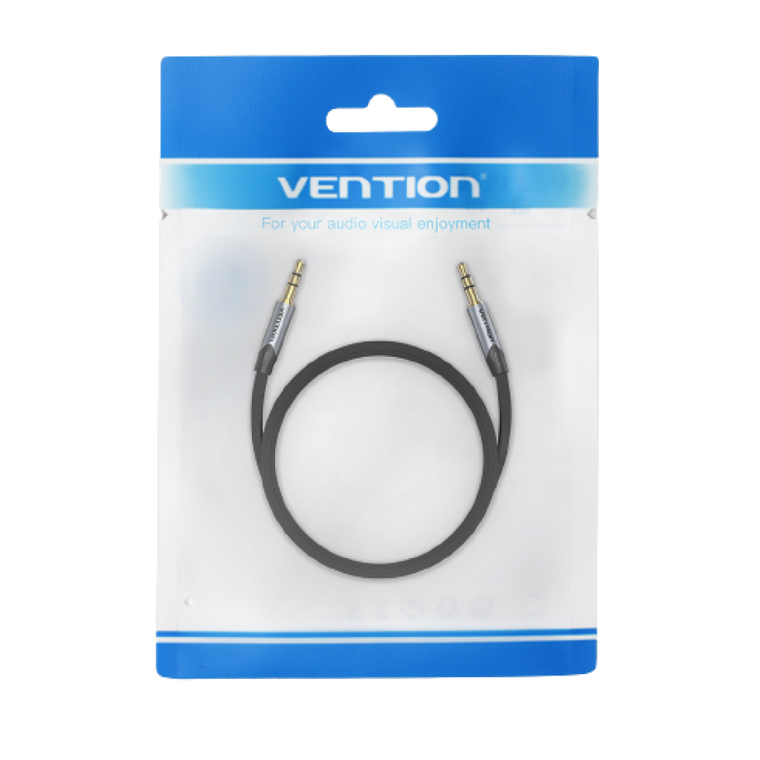 Vention TRS 3.5mm Male to TRS 3.5mm Male Flat Gold Plated (BAP) Audio Cable for Car Audio, Mobile Phones, Speakers, Laptops (Available in 1M, 1.5M, 2M, 3M, 5M)