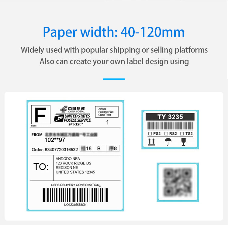 LogicOwl OJ-TDL403 40mm to 120mm USB Sticker Thermal Printer Label Shipping for Windows 10