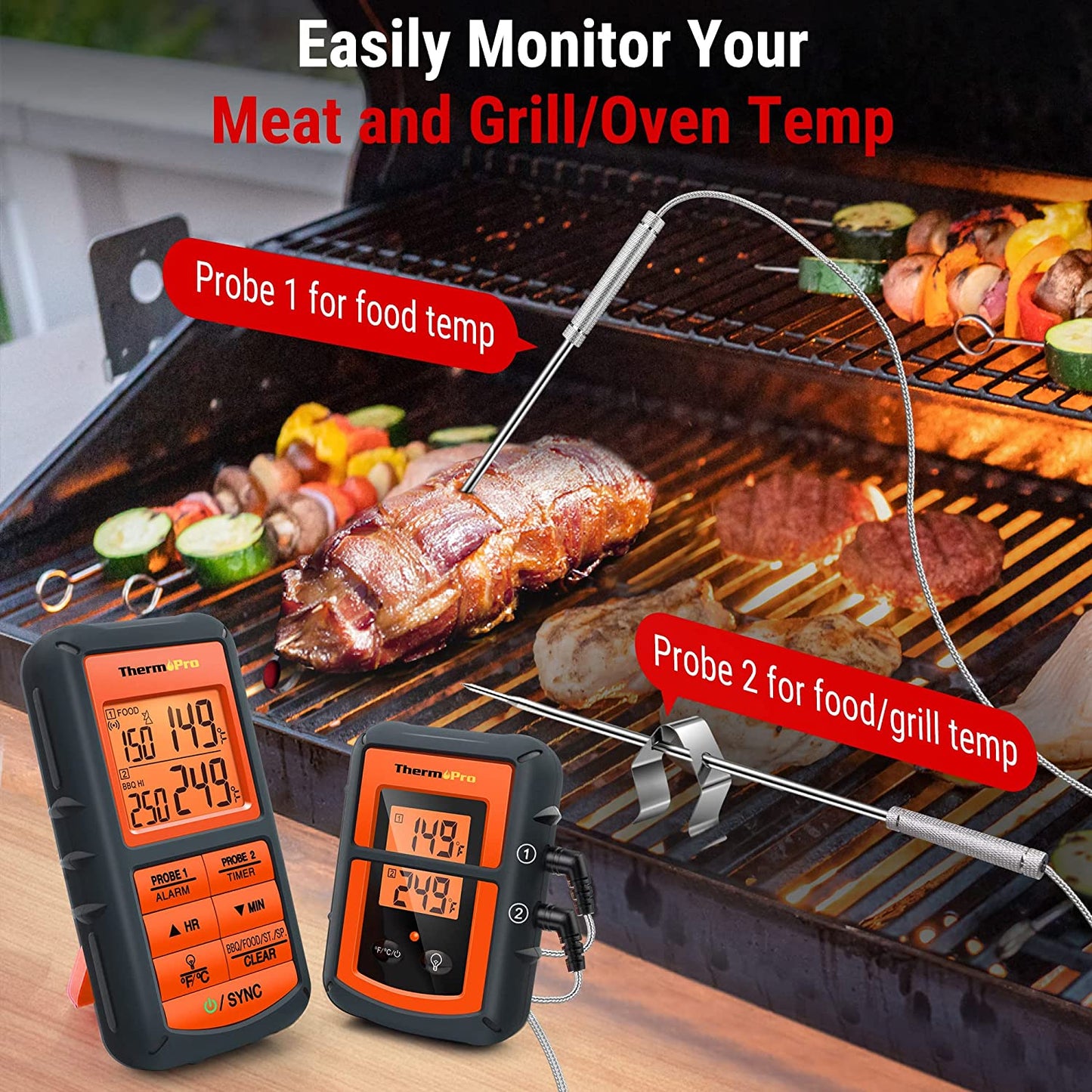 ThermoPro TP08C Wireless Remote Digital Cooking Meat Thermometer Dual Probe for Grilling Smoker BBQ Food Thermometer - Monitors Food from 500 Feet Away | TP-08C