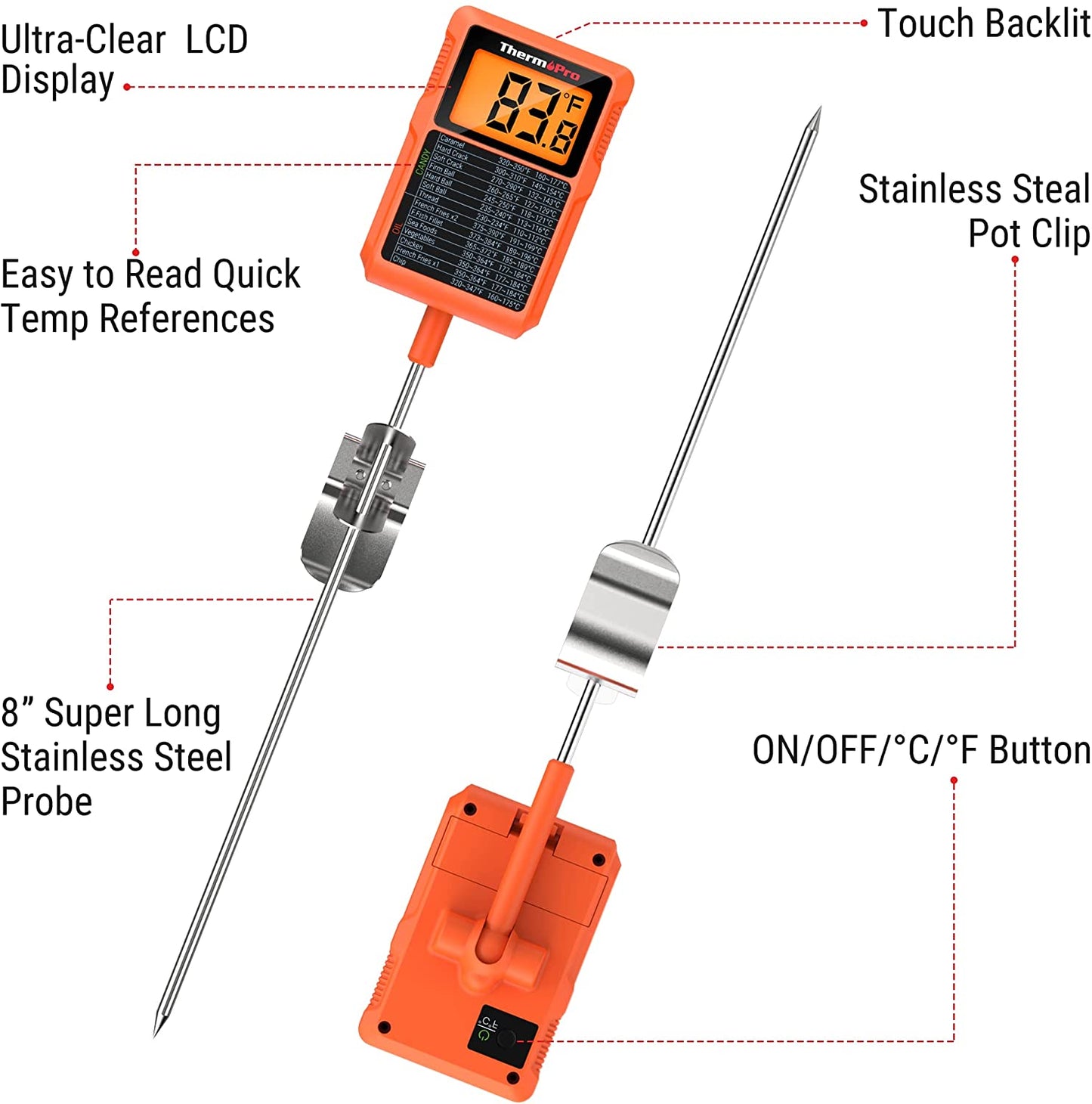 ThermoPro TP510 Waterproof Digital Food Thermometer with Instant Reading, 8.1-inch Probe, IPX5 for Kitchen Cooking Candy Deep Fry Oil Meat BBQ Grill