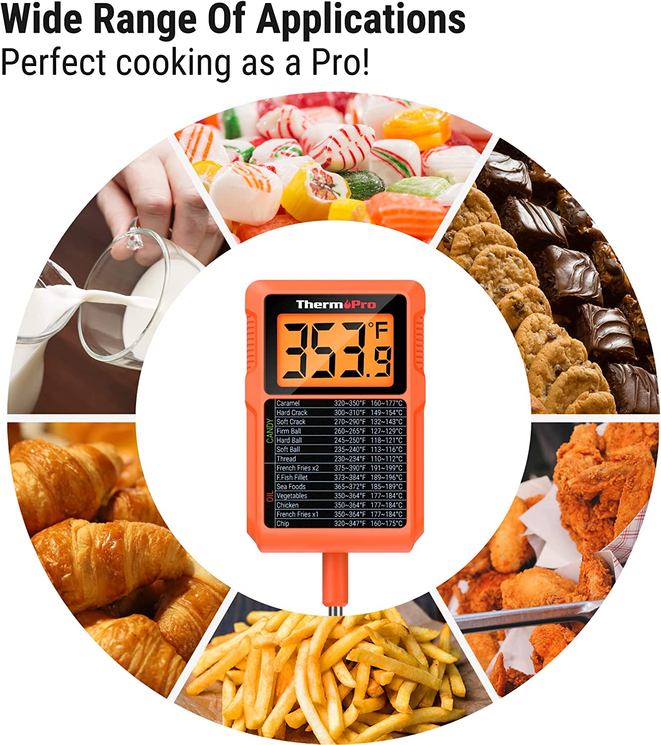 ThermoPro TP510 Waterproof Digital Food Thermometer with Instant Reading, 8.1-inch Probe, IPX5 for Kitchen Cooking Candy Deep Fry Oil Meat BBQ Grill