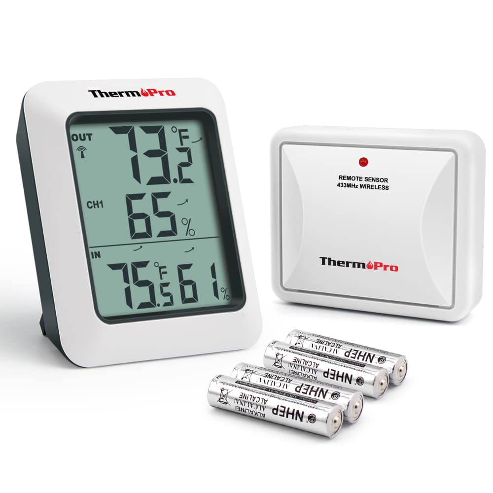 ThermoPro TP-60 Digital Hygrometer Indoor Outdoor Thermometer Humidity Monitor, with Temperature Gauge Meter, Wireless, 200ft/60m Range