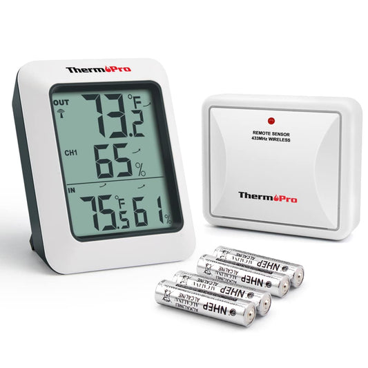 ThermoPro TP-60 Digital Hygrometer Indoor Outdoor Thermometer Humidity Monitor, with Temperature Gauge Meter, Wireless, 200ft/60m Range