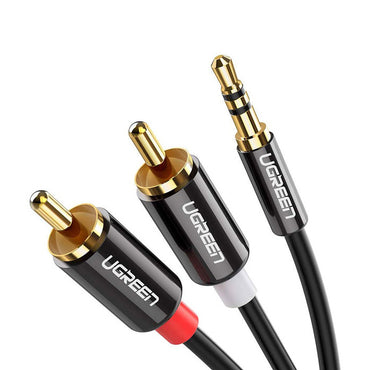 [CLEARANCE] UGREEN 1m 1.5m 2m 3m 5m TRRS 3.5mm Male to 2RCA Gold-Plated Audio Jack AUX Splitter Cable for Audio Equipment, PC, Laptops, Smartphones
