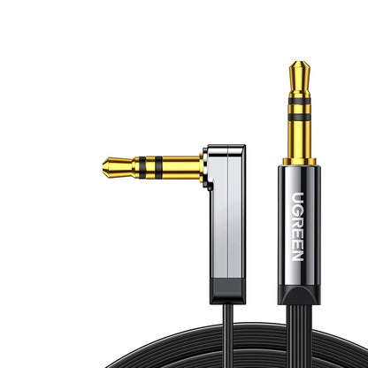 UGREEN 3.5mm Straight Male to 3.5mm Angled Male Gold-Plated Flat Audio AUX Cable for Smartphones, MP3, Tablets (Available in 1M, 1.5M, 2M)