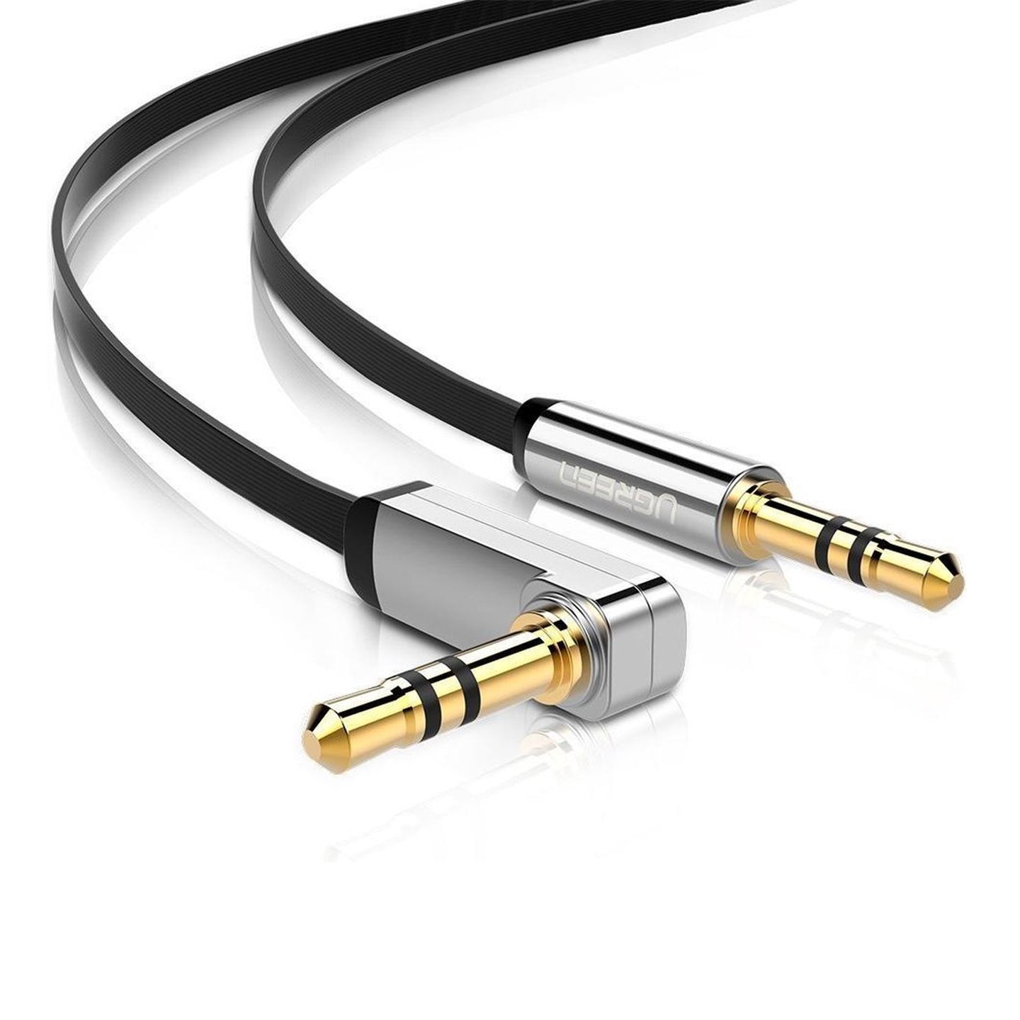 UGREEN 3.5mm Straight Male to 3.5mm Angled Male Gold-Plated Flat Audio AUX Cable for Smartphones, MP3, Tablets - Available in 0.5M, 1M, 1.5M, 2M, 3M,5M