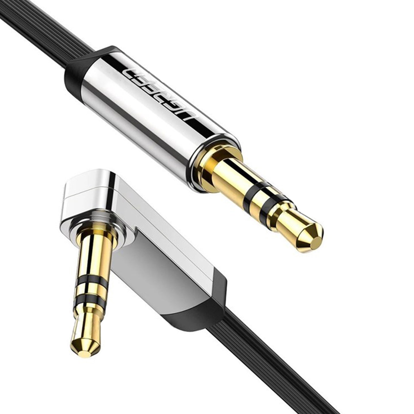 UGREEN 3.5mm Straight Male to 3.5mm Angled Male Gold-Plated Flat Audio AUX Cable for Smartphones, MP3, Tablets - Available in 0.5M, 1M, 1.5M, 2M, 3M,5M