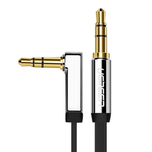 UGREEN 3.5mm Straight Male to 3.5mm Angled Male Gold-Plated Flat Audio AUX Cable for Smartphones, MP3, Tablets - Available in 0.5M, 1M, 1.5M, 2M, 3M,5M