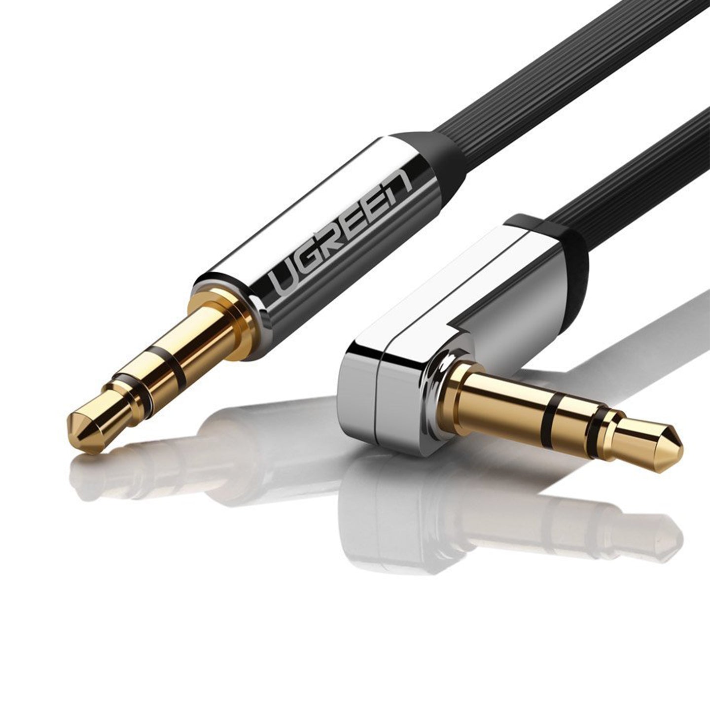 UGREEN 3.5mm Straight Male to 3.5mm Angled Male Gold-Plated Flat Audio AUX Cable for Smartphones, MP3, Tablets - Available in 0.5M, 1M, 1.5M, 2M, 3M,5M