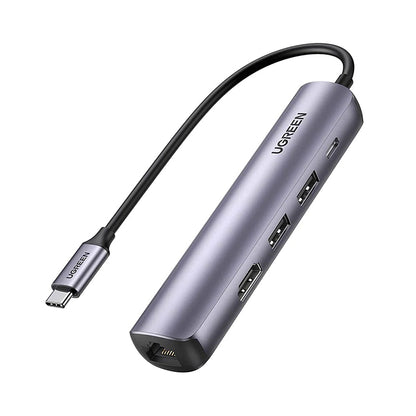 [CLEARANCE] UGREEN Ultra Slim USB 5-in-1 Type-C Hub with 4K HDMI, 1Gbps RJ45, Type-A USB 3.0 and 100W PD Charging Ports for Windows, PC, Mac | 10919
