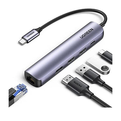 [CLEARANCE] UGREEN Ultra Slim USB 5-in-1 Type-C Hub with 4K HDMI, 1Gbps RJ45, Type-A USB 3.0 and 100W PD Charging Ports for Windows, PC, Mac | 10919