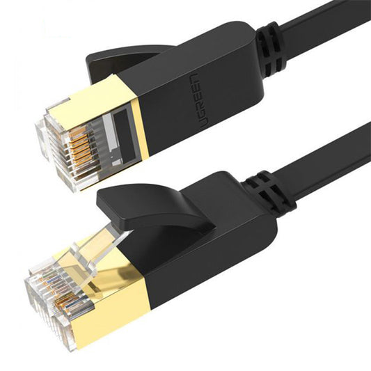 UGREEN CAT7 U/FTP RJ45 Ethernet LAN Network Gold Plated Flat Cable with 10Gbps Transmission Speed, 600Mhz Bandwidth for PC, Switch, Network Printer, Router, Modem, Laptop, Game Consoles, etc - Black (0.5M, 1M, 1.5M, 2M, 3M, 8M, 10M, 15M)