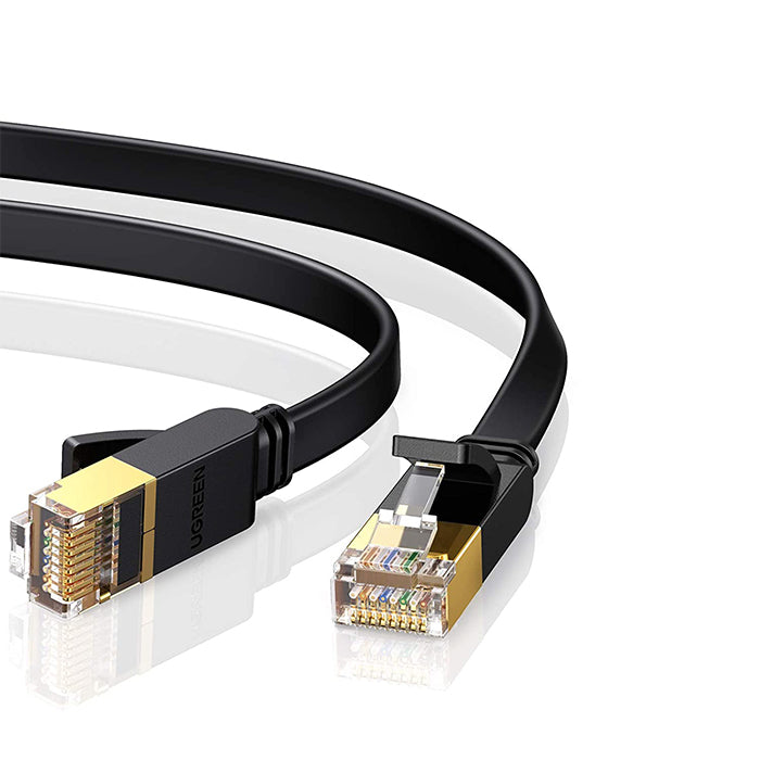 UGREEN CAT7 10Gbps 600Mhz U/FTP Ethernet Gold Plated Flat RJ45 Lan Cable for PC, Windows, Mac (Available in 0.5M to 15m) (Black) | 30738 11260 11261 11262 11264 11265
