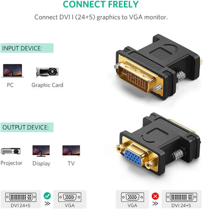 [CLEARANCE] UGREEN 1080P 60Hz DVI 24+5 Male to VGA Female Gold-Plated Adapter Converter Compatible with Monitors and Projectors | 20122