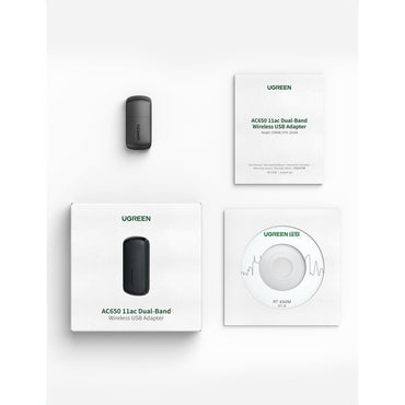 [CLEARANCE] UGREEN AC650 11ac High Speed 2.4GHz Wireless Dual Band USB Wifi Adapter Dongle with 650mbps 5GHz Bandwidth and Ethernet Receiver Chipset | 20204