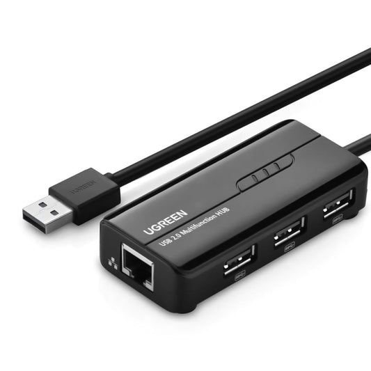 UGREEN USB 2.0 / 3.0 3-Port Hub Ethernet Network Adapter with LED Indicator, DC 5V Power Port | 20264, 20265