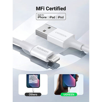 [CLEARANCE] UGREEN 2-Meters USB-A Male to Lightning Male Nickel Plated ABS Shell Sync and Charging Cable with 480Mbps Fast Transfer (2M) (White) | 20730