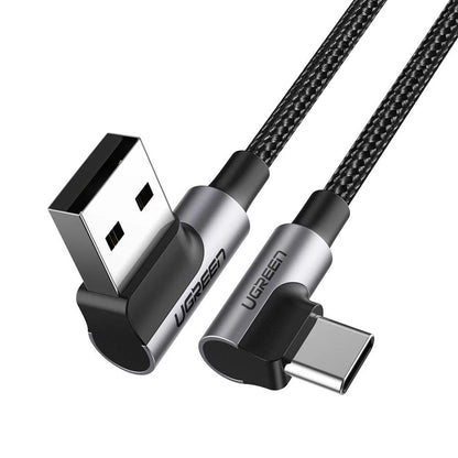 UGREEN 3A USB-A to USB-C 0.5m / 1m /  2m / 3m Dual 90° Angled Nylon-Braided Quick Charging & Data Sync Type C Charger Cable for Smartphones, Tablets, Cameras & Electronics Devices | US176