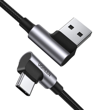 UGREEN 3A USB-A to USB-C 0.5m / 1m /  2m / 3m Dual 90° Angled Nylon-Braided Quick Charging & Data Sync Type C Charger Cable for Smartphones, Tablets, Cameras & Electronics Devices | US176