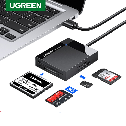 UGREEN 4-in-1 USB 3.0 SD/TF Card Reader with MS and CF Card Slots, GL3223 Smart Chip and 5Gbps Transfer Speed | 30333