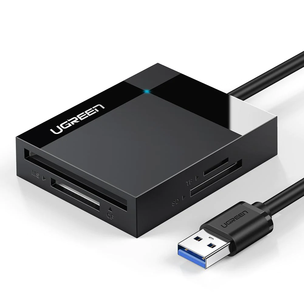 UGREEN 4-in-1 USB 3.0 SD/TF Card Reader with MS and CF Card Slots, GL3223 Smart Chip and 5Gbps Transfer Speed | 30333