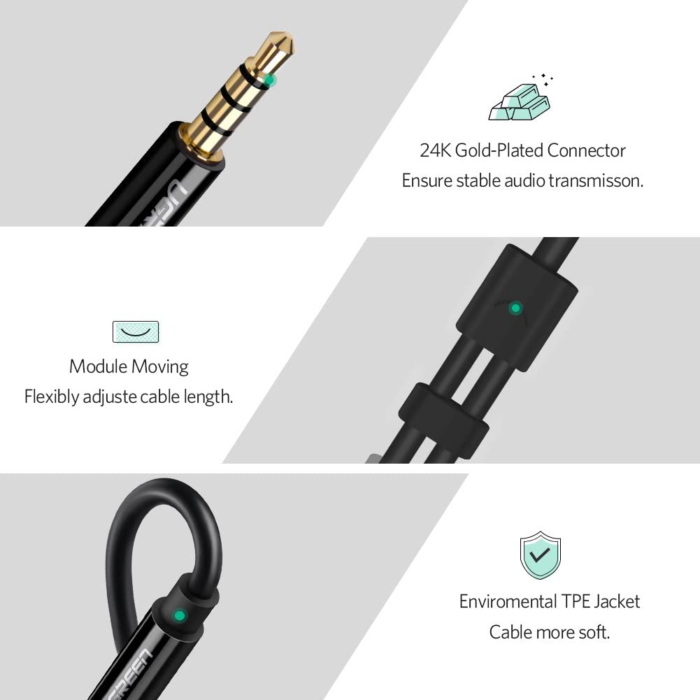 UGREEN 3.5mm Male TRRS to Dual 3.5mm Female Headset and Microphone AUX Audio Splitter Gold-Plated Cable Adapter for Smartphones, Tablet, Laptop, Computers, PC - White, Black | 10789 30620