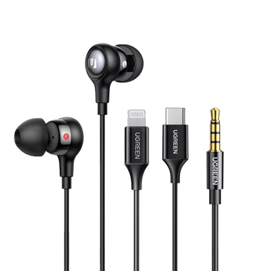 UGREEN Wired In-Ear Earphones 3.5mm/Type C/Lightning Connector with Microphone, Noise Isolation, Sensitive Wire Control for Smartphones, Tablets, Laptop | 30631, 30637, 30638