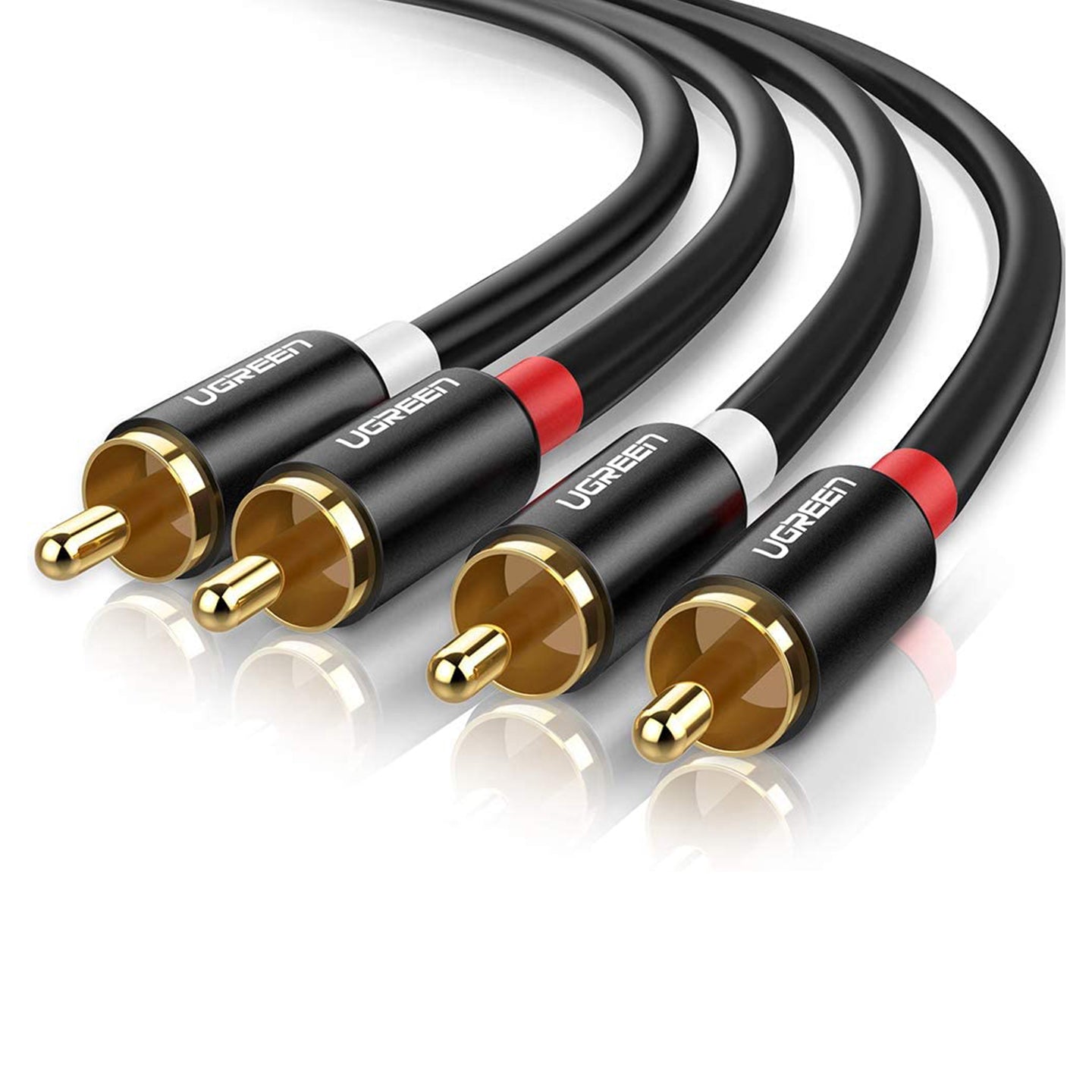 UGREEN 2 RCA Male to Male Stereo Audio Jack Gold-Plated Cable for Audio, Amplifier, TV, DVD Devices (1M, 1.5M 2M, 3M, 5M) - Black | 30747 10517 10518 10519 10520