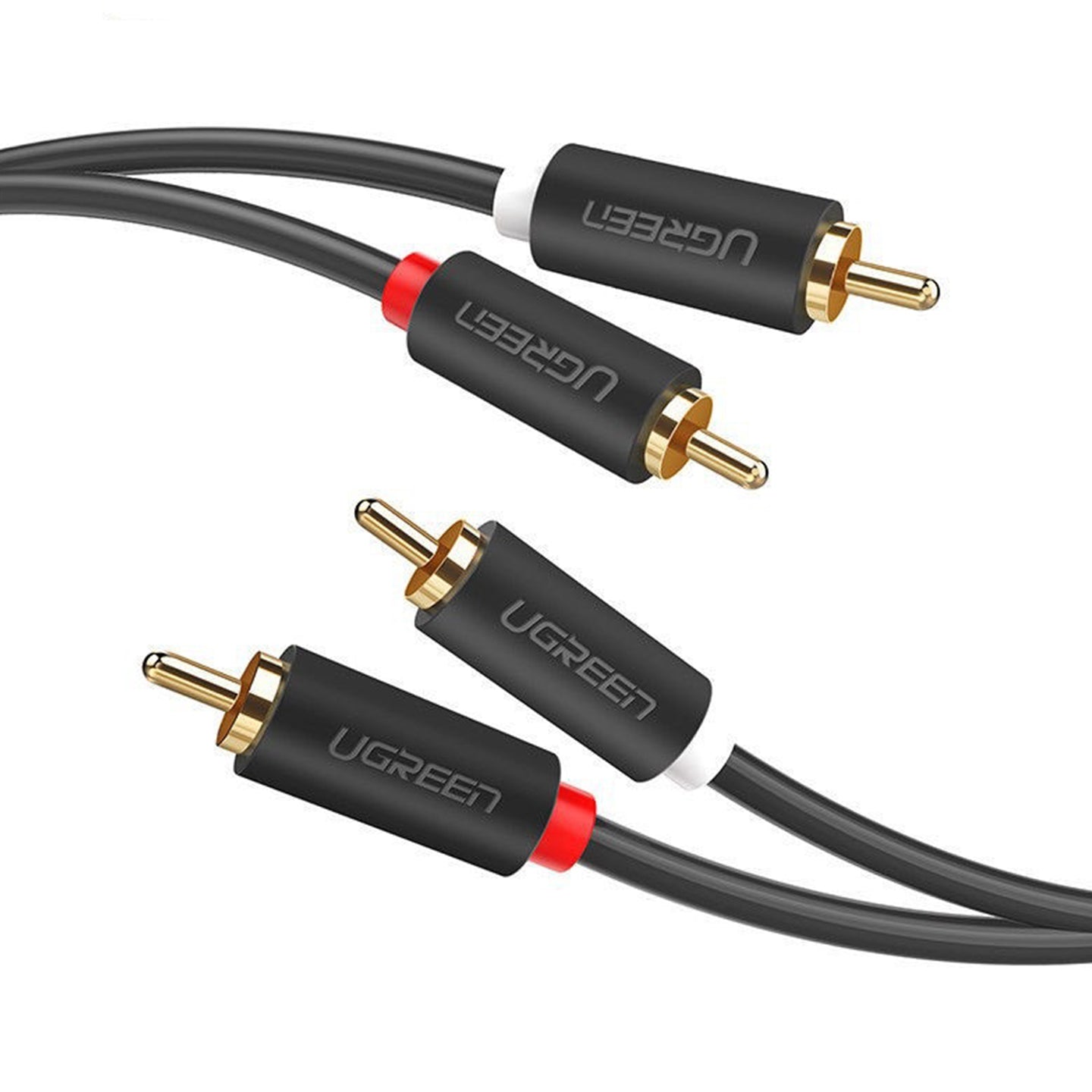 UGREEN 2 RCA Male to Male Stereo Audio Jack Gold-Plated Cable for Audio, Amplifier, TV, DVD Devices (1M, 1.5M 2M, 3M, 5M) - Black | 30747 10517 10518 10519 10520