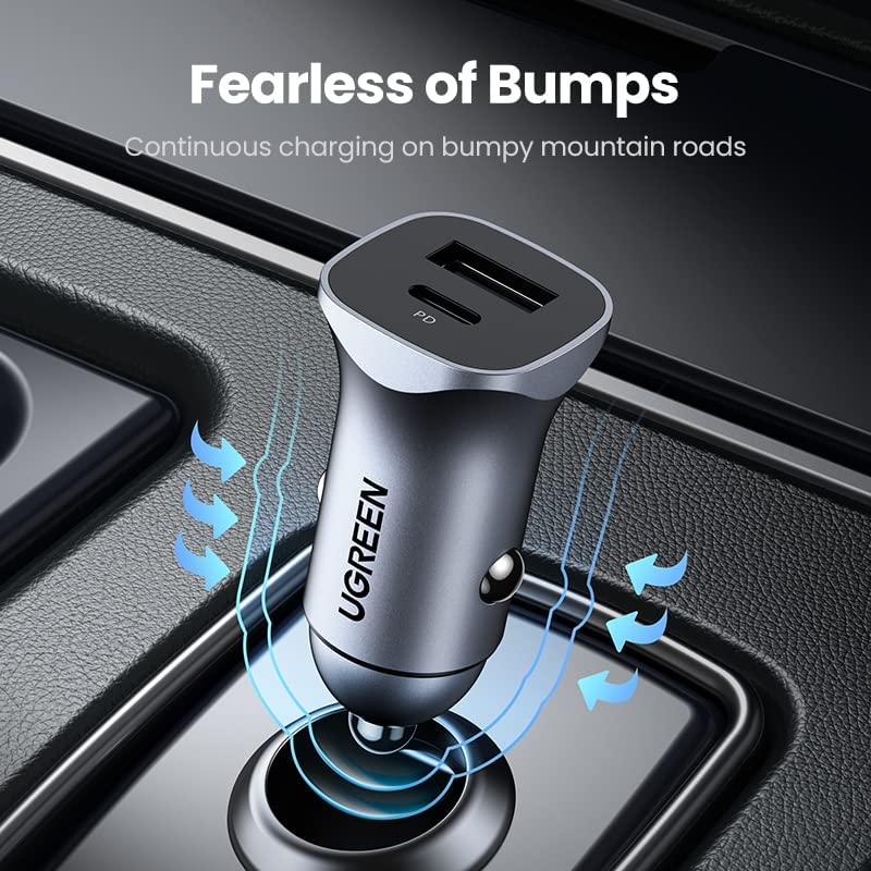 UGREEN 24W PD Dual USB Port Fast Car Charger Adapter Compatible with Mobile Devices, Tablets, Dash Camera (Space Gray) | 30780