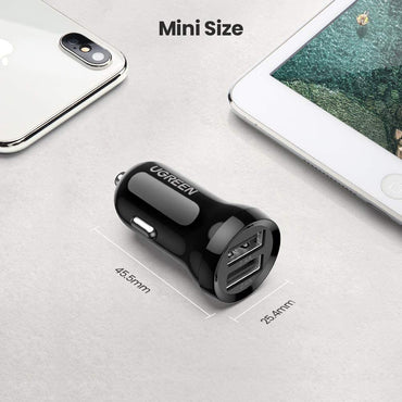 [CLEARANCE] UGREEN Dual USB Car Charger 24W 4.8A Fast Charging Adapter with Overcharge / Short Circuit Protection, Fireproof ABS Housing for 12V 24V Cars
