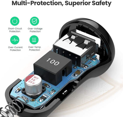 [CLEARANCE] UGREEN Dual USB Car Charger 24W 4.8A Fast Charging Adapter with Overcharge / Short Circuit Protection, Fireproof ABS Housing for 12V 24V Cars