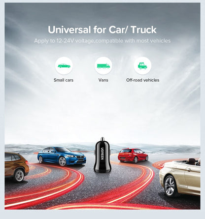 [CLEARANCE] UGREEN Dual USB Car Charger 24W 4.8A Fast Charging Adapter with Overcharge / Short Circuit Protection, Fireproof ABS Housing for 12V 24V Cars