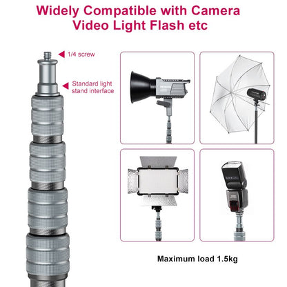Ulanzi MT-49 Carbon Fiber Portable Camera Tripod / Light Stand with 194cm Max Height, Mid-Axis Detachable Monopod for Professional Photography